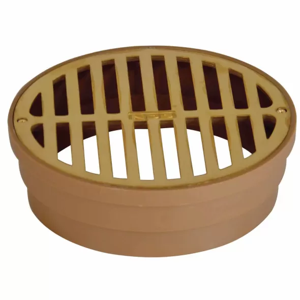 6" Round Polished Brass with Styrene Collar Drain Adapter Grate | NDS919PB