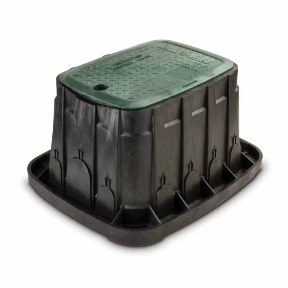 21.8" x 16.6" x 12" Rectangular Black Body Irrigation Control Valve Standard with Green Lid Valve Box | RBBVBSTD