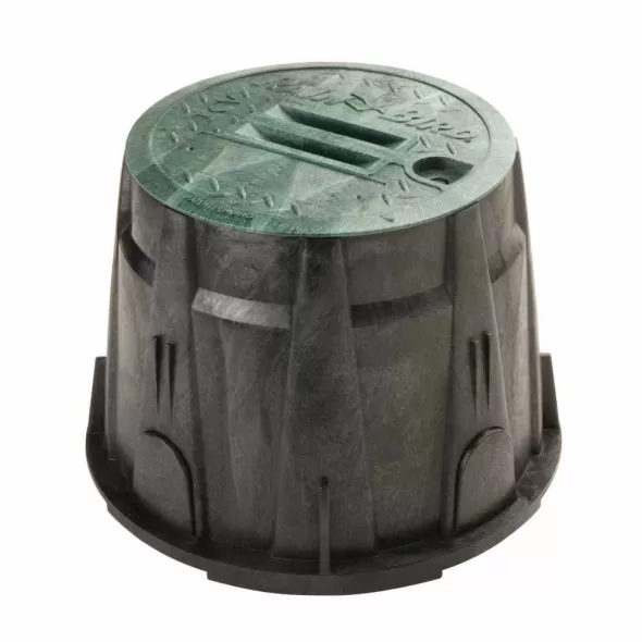 13.75" x 10" Round Black Body Irrigation Control Valve with Green Lid Valve Box | RBBVB10RND