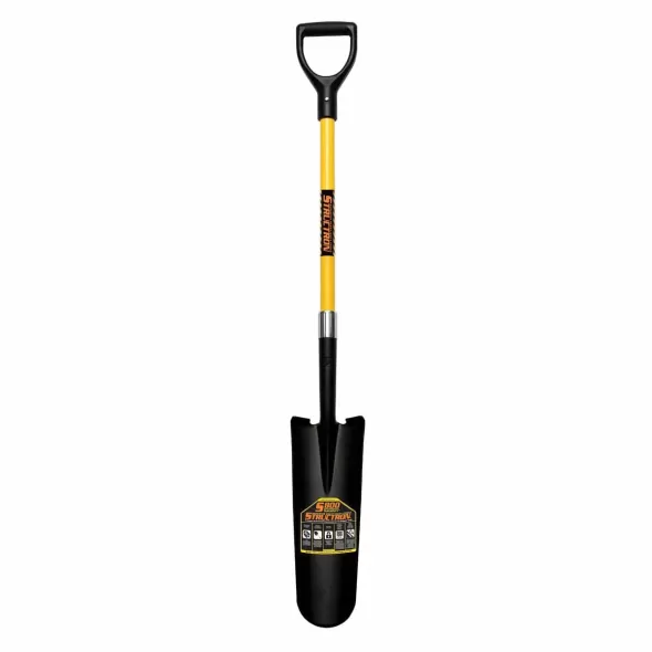 16" Blade 10 ga Premium Fiberglass Handle Drain Forward Turned Step Spade Shovel | STR49777