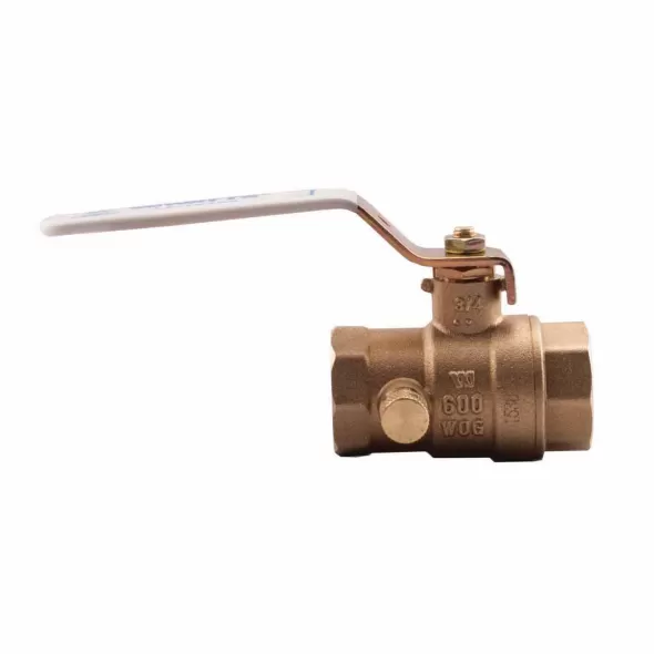 1" NPT Lead-Free Copper Silicon Alloy 600 psi LFIT6300 Series 2-Piece with Drain Ball Valve | VLZBVD010FLF