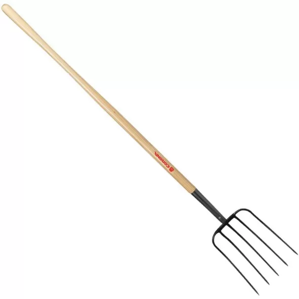 Tampered Steel Blade 54" Northern Ash Wood Handle 5-Tine Manure Fork | CORFK72005