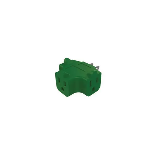 125 VAC 15 A 2-1/4" x 1-3/8" x 1-3/4" Green Heavy-Duty 3-Outlet Adapter | MEN3704143