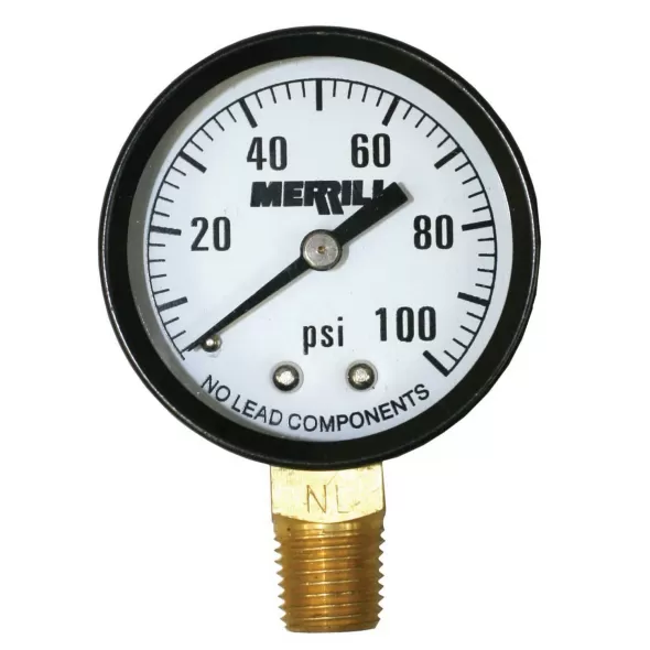 0 to 100 psi 2" Dial 1/4" NPT Lead-Free Lower Pressure Gauge | MRLPG100