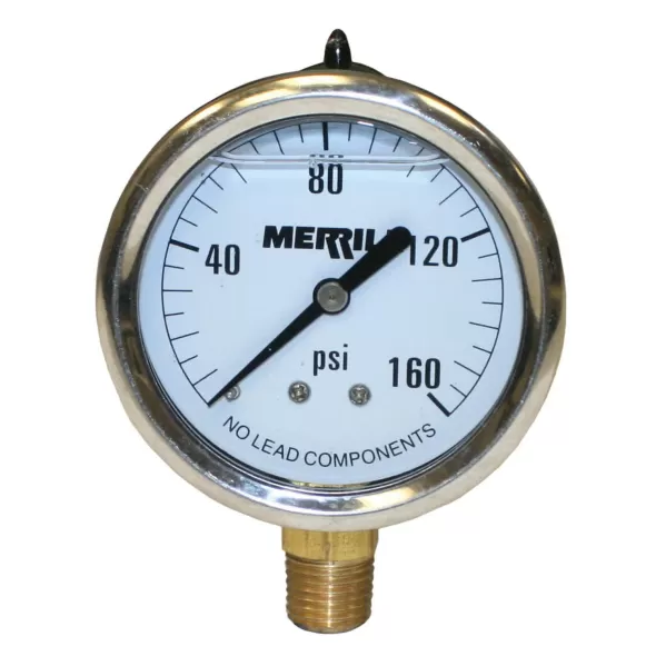 0 to 160 psi 2-1/2" Dial 1/4" NPT Lead-Free Liquid Filled Lower Pressure Gauge | MRLPGL160