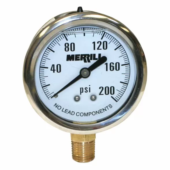 0 to 200 psi 2-1/2" Dial 1/4" NPT Lead-Free Liquid Filled Lower Pressure Gauge | MRLPGL200