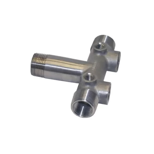 1" x 3/4" MIP x FIP 304 Stainless Steel Short with (2) 1/2" Drain Hole Tank Tee | MRLSSAT1002S
