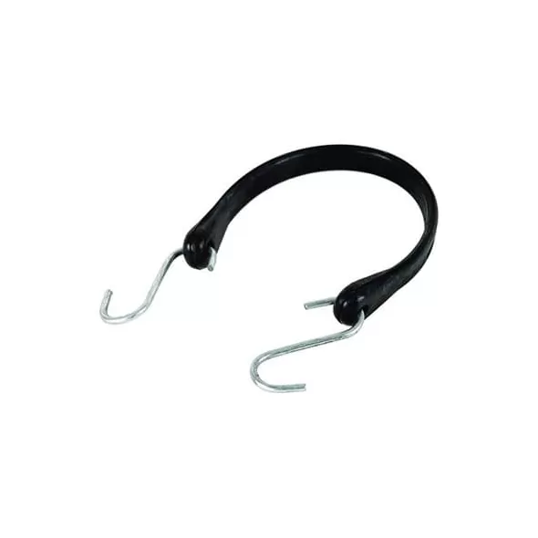 15" Black Rubber with Zinc Plated Steel S Hooks Tie Down Strap | PAS4903