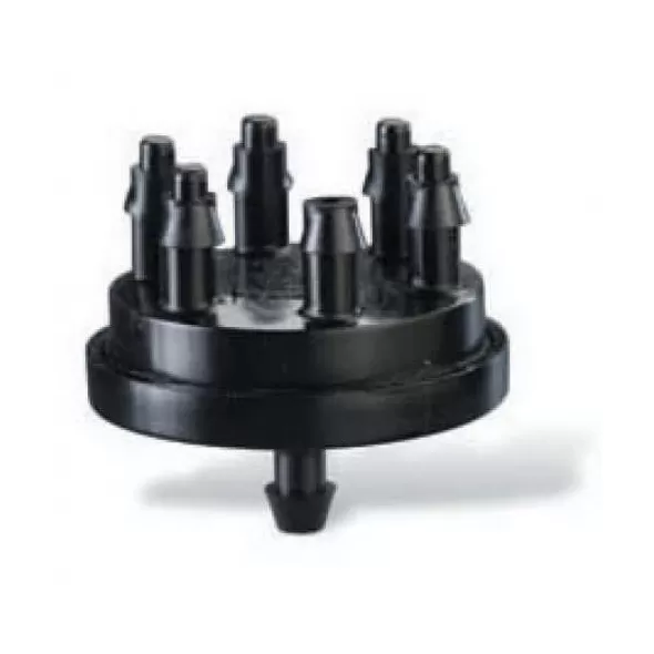 1/4" Outlet Barb 1 gph Plastic Black XB Series Pressure Compensating 6-Outlet Drip Emitter | RBXXB106