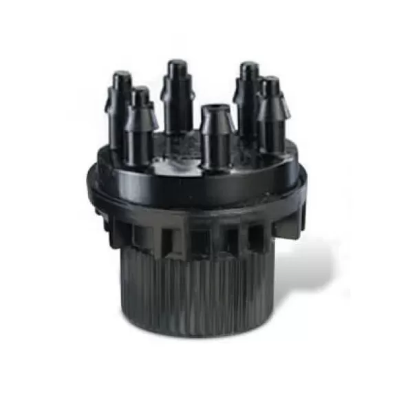 1/2" x 1/4" FPT x Barb 1 gph Plastic Black XB Series Pressure Compensating 6-Outlet Drip Emitter | RBXXBT106