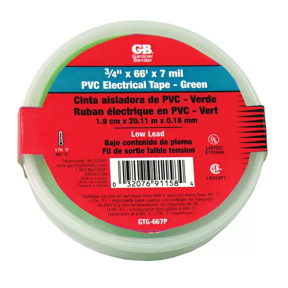 66' x 3/4" x 7 mil Green For Marking and Coding Wires Electrical Tape | TAPELECTRICALG