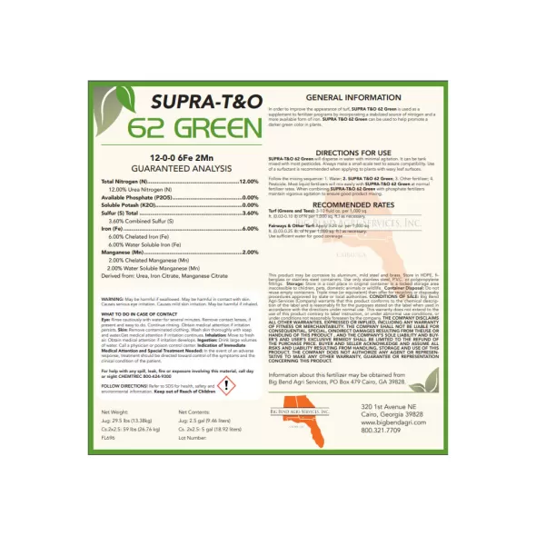 2.5 gal Supra-T&O 62 Green 6 Fe 2 Mn Fertilizer 12-0-0