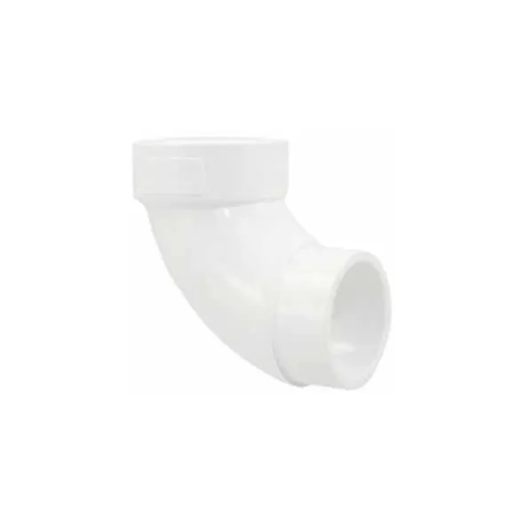 1-1/2" Spigot x Hub White PVC 90 Degrees 1/4 Bend Street Elbow | DWP90ST015
