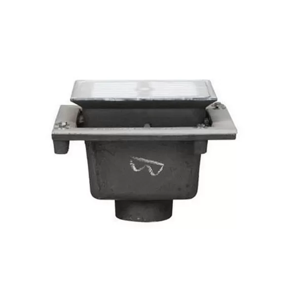 2" 8" x 8" x 6" Cast Iron A.R.E Coated Nickel Bronze Grate FS1520-FL Series with Half Grate and Flange Floor Sink | MIFFS1522FL17150