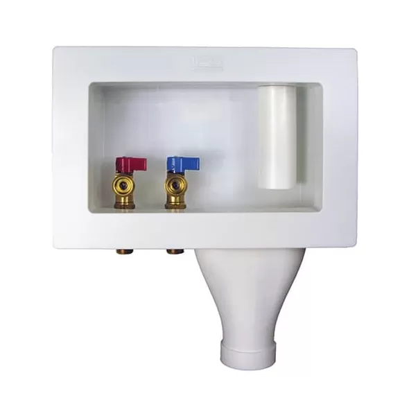 13" x 5-5/8" White Brass Valve W8902 Series Wide Mouth Washing Machine Outlet Box | IPSW8902