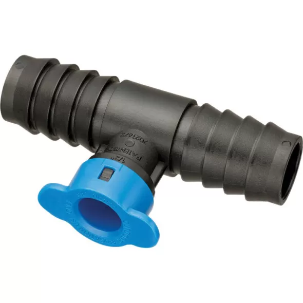 1" x 1/2" Barb x Barb x Push Blue Tee | BLK37904