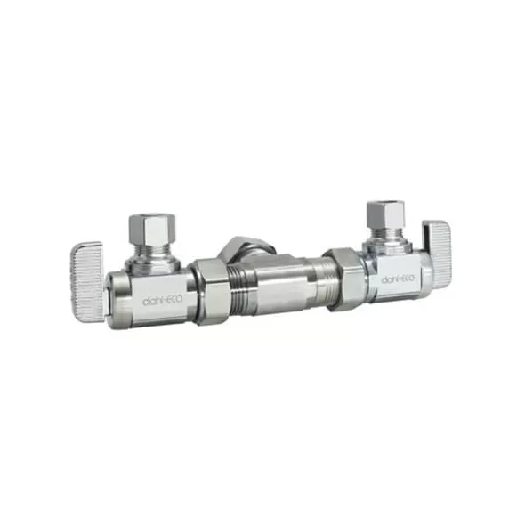 5/8" x 3/8" x 3/8" Compression Chrome-Plated Lead-Free Brass 2-Angle Dual Shut-Off Valve | DHLE334001