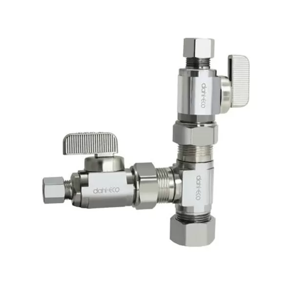 5/8" x 3/8" x 1/4" Compression Chrome-Plated Lead-Free Brass 2 Straight Dual Shut-Off Valve | DHLE335000