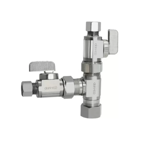 5/8" x 3/8" x 3/8" Compression Chrome-Plated Lead-Free Brass 2 Straight Dual Shut-Off Valve | DHLE335001