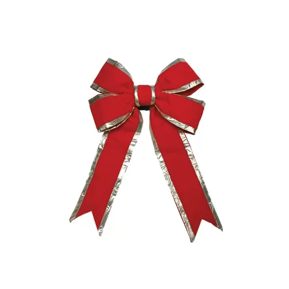 24" Red Velvet 4-Loop UV Protected with Silver Trim Decorative Bow | HBLBWRSLV24