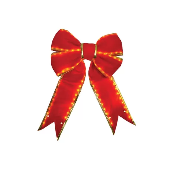 18" Red UV Protected with Gold Trim Lighted Bow | HBLBWLEDRGD18