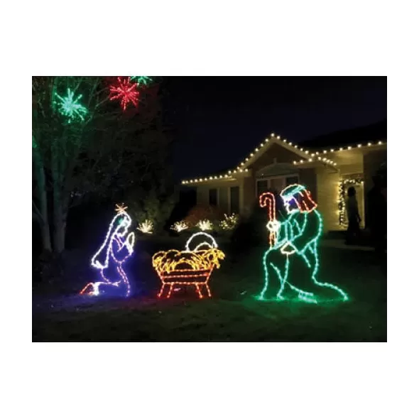 LED 37" x 32" Powder Coated Frame Multi-Colored Nativity Jesus | HBLLEDJESUS190