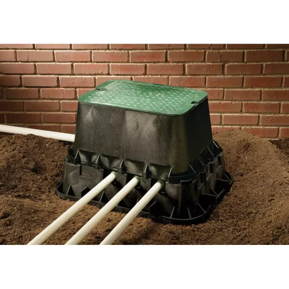 20-1/2" x 15-1/2" Rectangular Black with Green Lid Valve Box | HYR03306