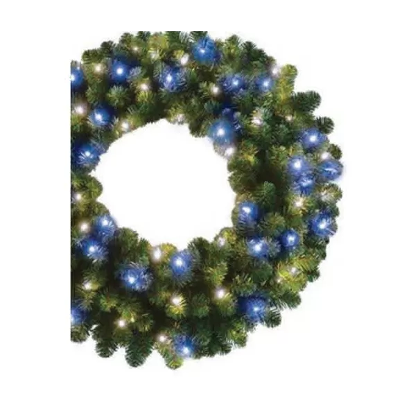 Pure White Blue 5 mm LED 36" Oregon Fir Series Frozen Wreath | HBLORFWR36PWBLLE
