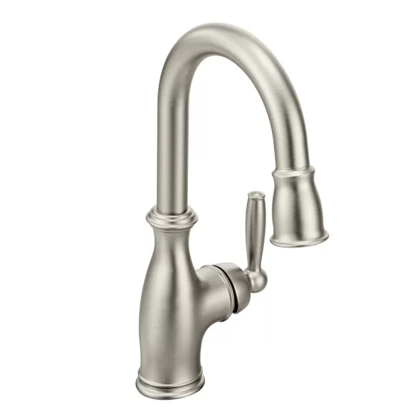 3/8" Compression 14-3/8" Metal Spot Resist Stainless Steel 1-Handle High Arc Pulldown Bar Faucet | MON5985SRS