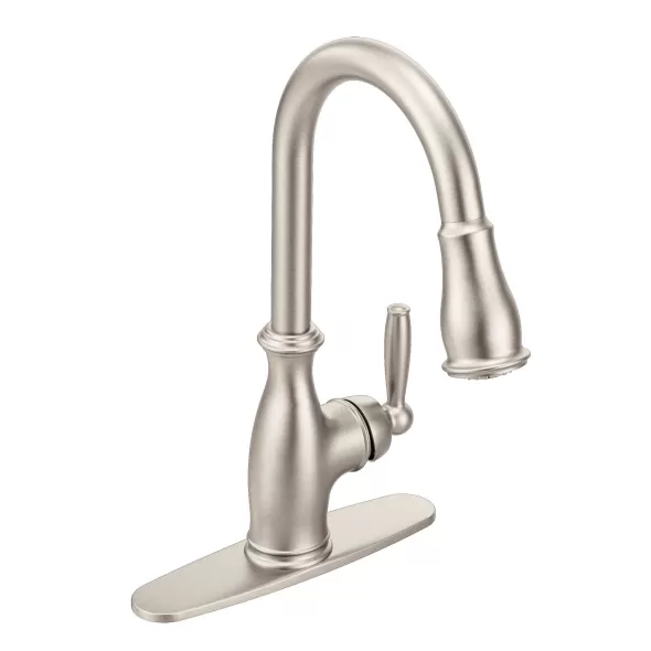 3/8" Compression 15-1/2" Metal Spot Resist Stainless Steel 1-Handle High Arc Pulldown Kitchen Faucet | MON7185SRS