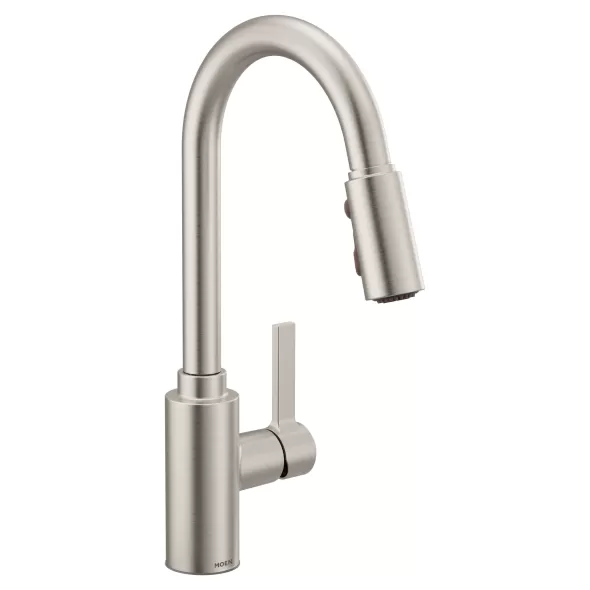 3/8" Compression 16" Metal Spot Resist Stainless Steel 1-Handle High Arc Pulldown Kitchen Faucet | MON7882SRS
