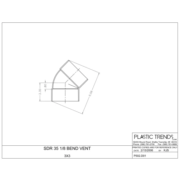 3" Hub White PVC 45 deg 1/8" Bend Solvent Weld Elbow | NDP3P03