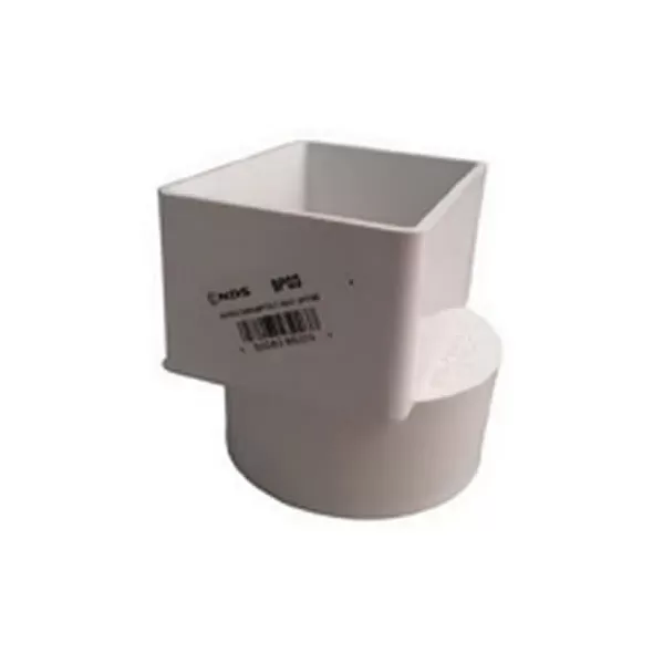2" x 3" x 3" White Offset Downspout x Solvent Sewer Hub PVC P Series SDR-35 Solvent Weld Adapter