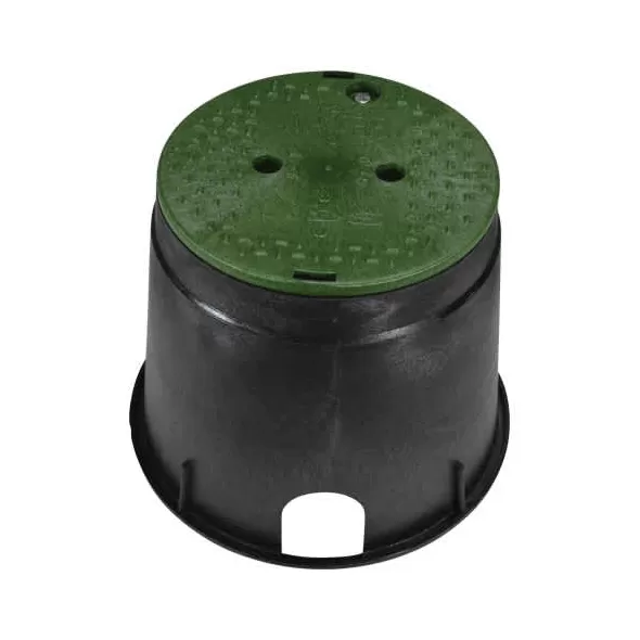 10" Round Black Box Water Standard with Overlapping Bolt-Down Green Cover Valve Box | NDB111BCBW