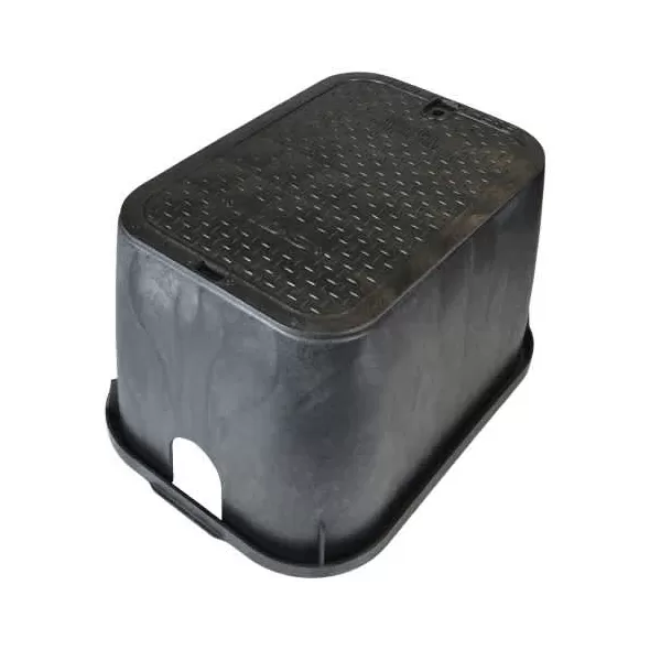 14" x 19" Rectangular Black Box Irrigation Control Valve Standard with Overlapping Black Cover Valve Box | NDB113BCBLK