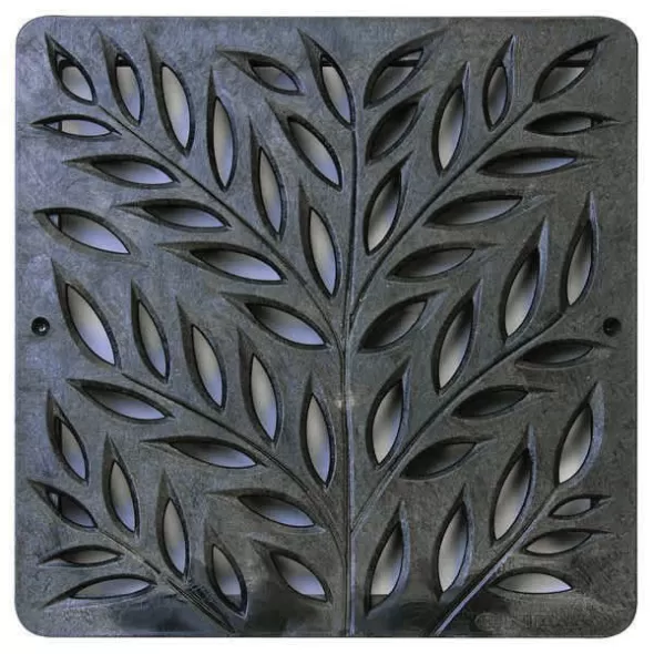 12" Square HDPE Black Catch Basin Decorative Botanical Drain Grate | NDS1218