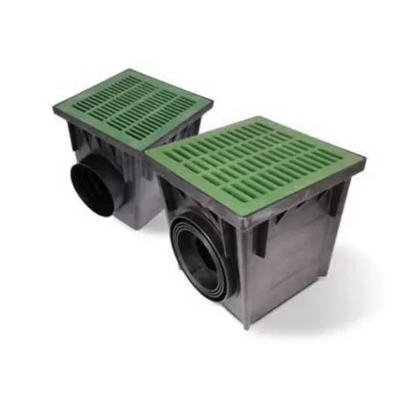 18" x 17-11/16" x 18-9/16" 2-Outlet Black with Black Grate Large Drainage Catch Basin Kit | NDS1882BLKIT