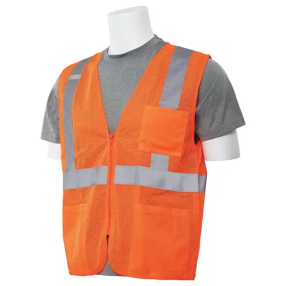 Safety Vest, Extra Large Polyester Hi-Viz Orange S363P Series Economy Mesh Type R Class 2
