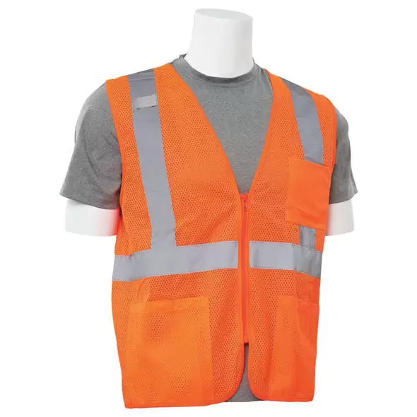 Safety Vest, Extra Large Polyester Hi-Viz Orange S363P Series Economy Mesh Type R Class 2
