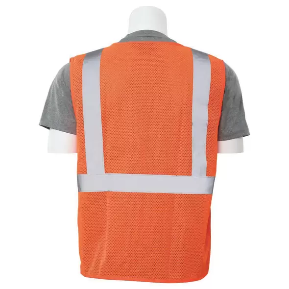 Safety Vest, Extra Large Polyester Hi-Viz Orange S363P Series Economy Mesh Type R Class 2