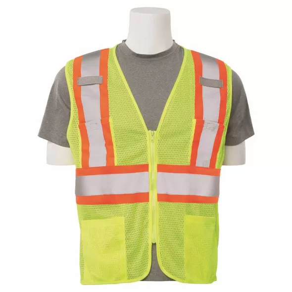 Safety Vest, Large Polyester Hi-Viz Lime S383P Series Multi-Pocket with Contrasting Tape Type R Class 2