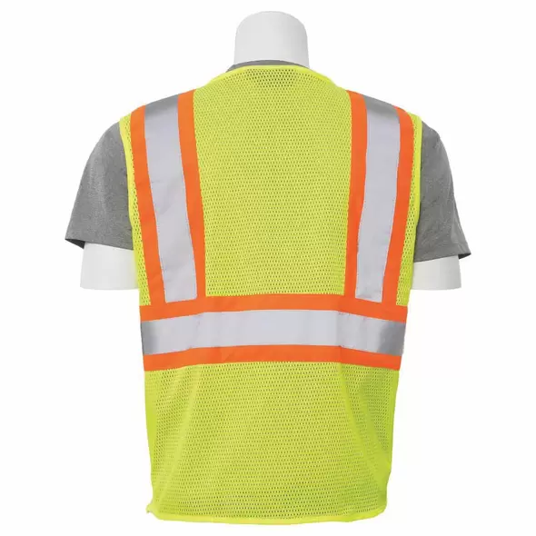 Safety Vest, Large Polyester Hi-Viz Lime S383P Series Multi-Pocket with Contrasting Tape Type R Class 2