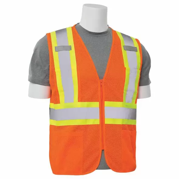 Safety Vest, XX-Large Polyester Hi-Viz Orange S383P Series Multi-Pocket with Contrasting Tape Type R Class 2