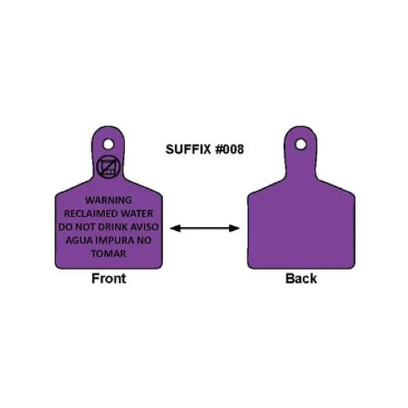 Purple WARNING RECYCLED WATER DO NOT DRINK AVISO AGUA IMPURA NO TOMAR Single Sided Valve Identification Tag | CSTIDMAXP1RC008