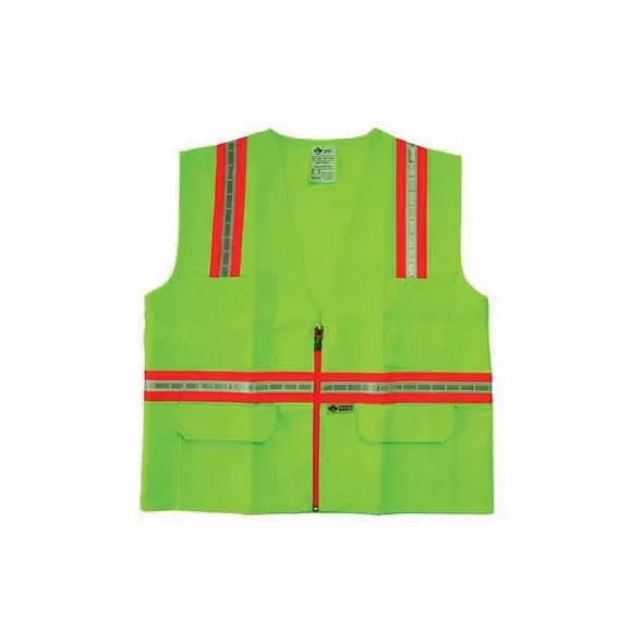 Safety Vest, Medium Polyester Fluorescent Neon Green Glo Lime Series Multi-Pocket Type R Class 2