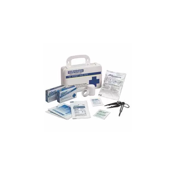 First Aid Kit, 4.5" x 7.5" x 2.75" 10-People with Plastic Box ANSI Premium