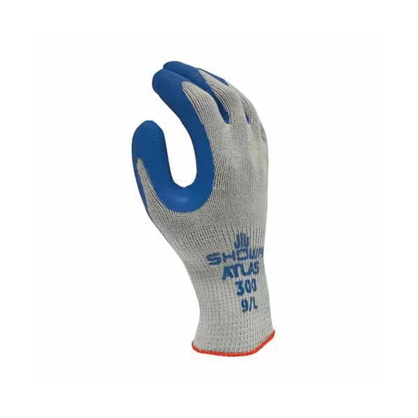 Gloves, Medium Natural Rubber Latex Gray with Blue 300I Series Therma Fit Palm-Dipped