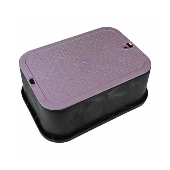 14" x 19" x 6" Rectangular Black Box Reclaimed Water Standard with Overlapping Purple Cover Valve Box Extension | NDB115BCR