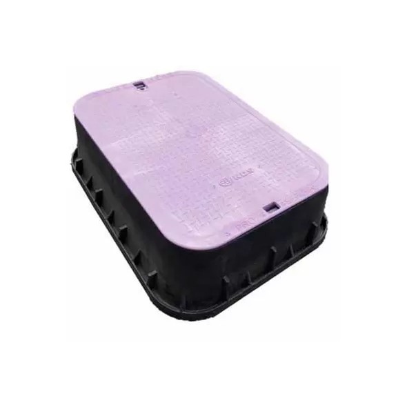 13" x 20" x 6" Rectangular Black Box Reclaimed Water Standard Jumbo with Overlapping Purple Cover Tapered Valve Box Extension | NDB119TBCR