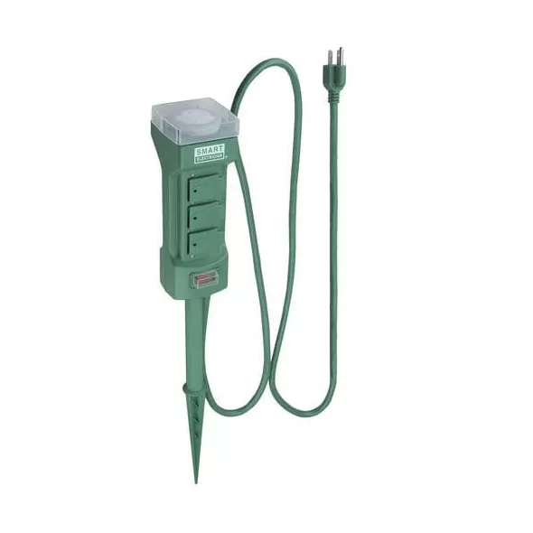 120 V 5 A 4-11/16" x 3-15/16" x 9-13/16" 6-Outlet Analog Mechanical Power Stake Timer | MEN3681826